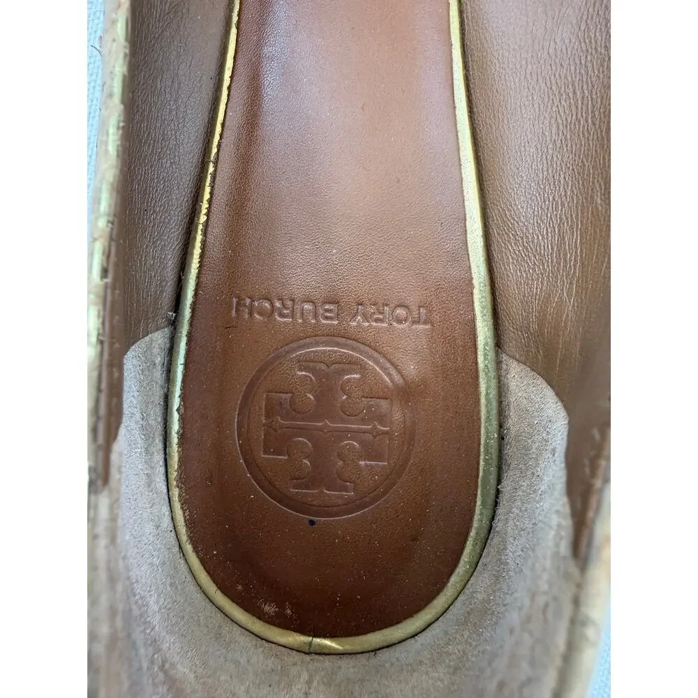 Tory Burch Gold Cork Ballet Flats Reva Logo Medallion Size 8.5M